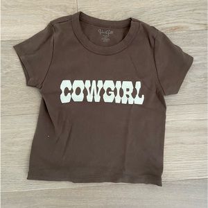 Brandy Melville baby tee - brown with writing - fairly new - barely worn